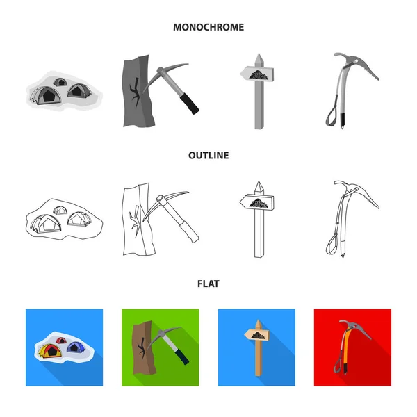 Illustrazione vettoriale dell'alpinismo e icona di picco. Set di icone alpinistiche e vettoriali per lo stock . — Vettoriale Stock