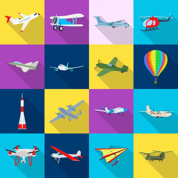 Projeto vetorial de avião e ícone de transporte. Coleção de avião e símbolo de estoque de céu de web . — Vetor de Stock
