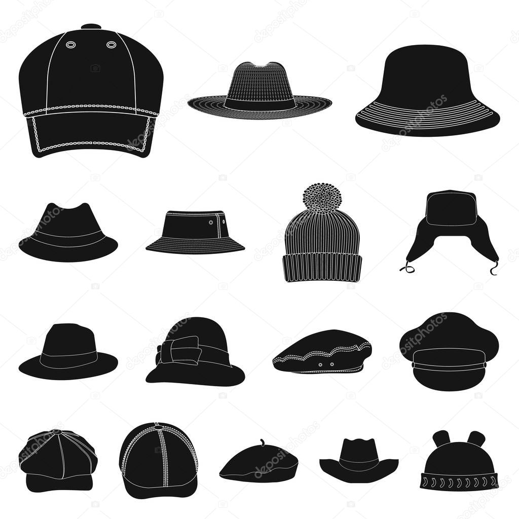 Isolated object of headgear and cap sign. Collection of headgear and accessory stock vector illustration.