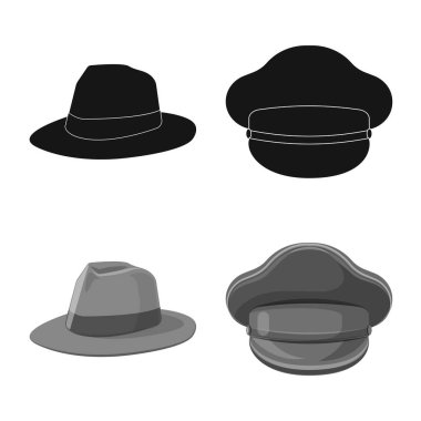 Şapkalar ve kap logo vektör tasarımı. Şapkalar ve aksesuar hisse senedi vektör çizim.