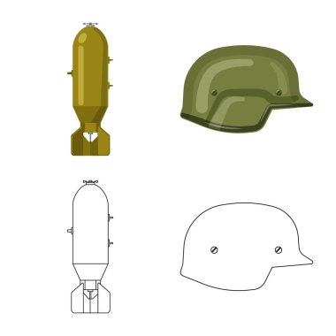 Silah ve silah işareti yalıtılmış nesne. Silah ve ordu hisse senedi vektör çizim seti.