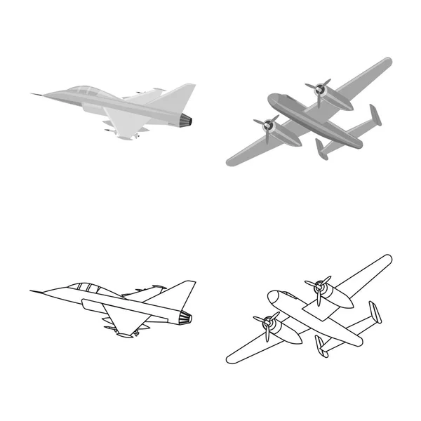 Vektorillustration von Flugzeug und Verkehrszeichen. Sammlung von Flugzeug- und Himmelsvektorsymbolen für Aktien. — Stockvektor