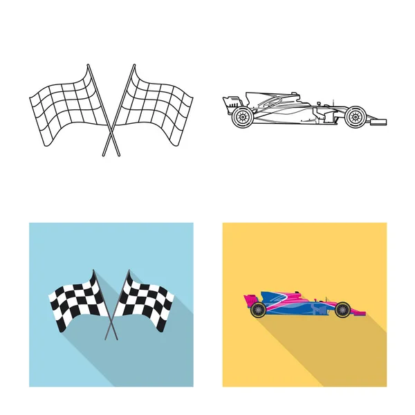 Ilustración vectorial del coche y el símbolo de rally. Conjunto de coche y la raza icono de vector para la acción . — Vector de stock