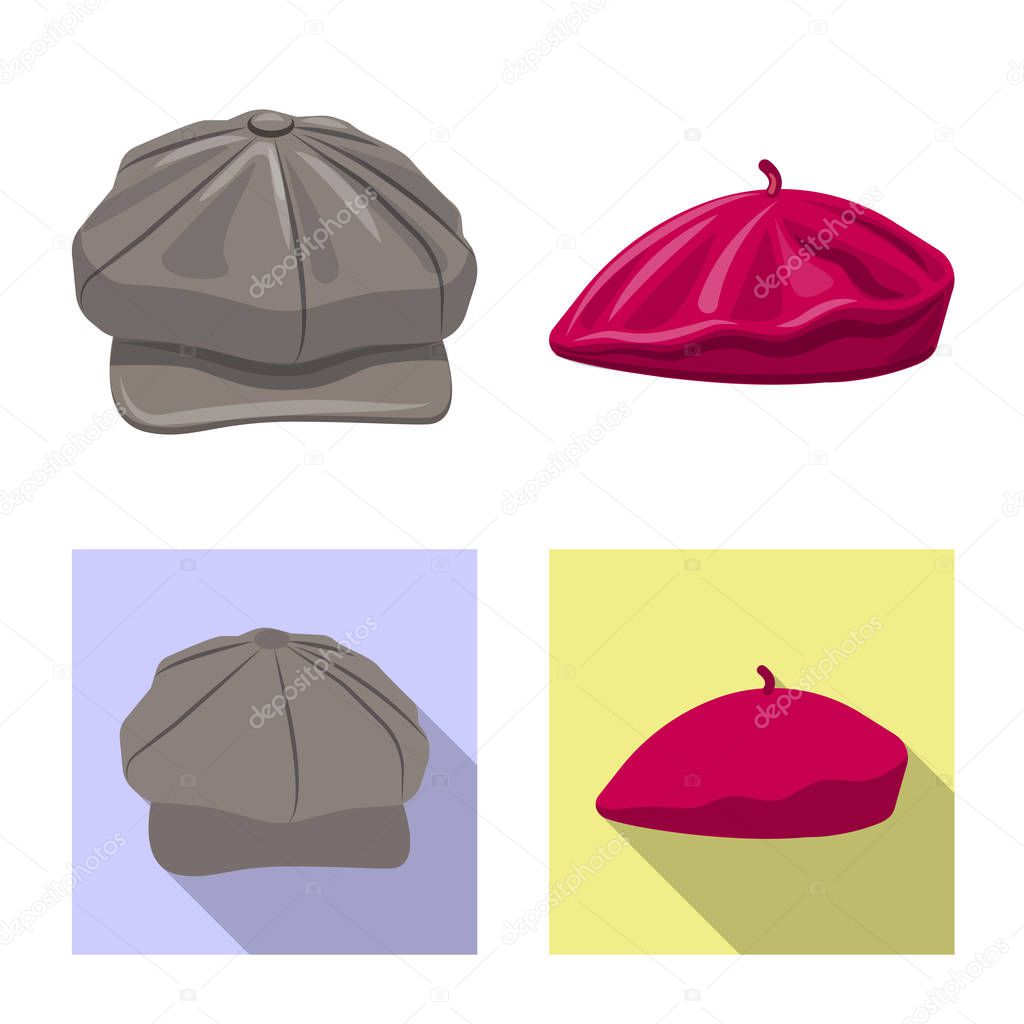 Vector design of headgear and cap icon. Collection of headgear and accessory stock vector illustration.