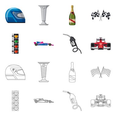 Bir araba ve ralli işaret illüstrasyon vektör. Araba ve yarış vektör simgesini hissenin topluluğu.