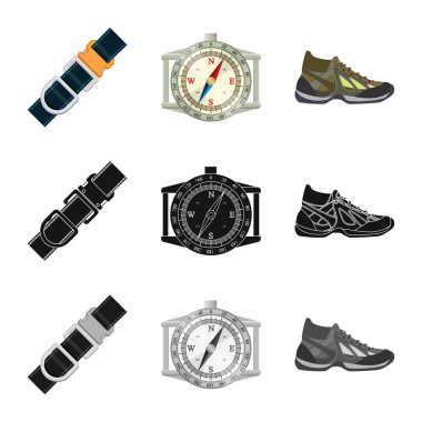 Dağcılık ve tepe simge vektör Illustration. Dağcılık ve kamp kümesi web için hisse senedi simgesi.