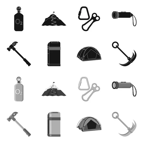 Objet isolé d'alpinisme et symbole de pic. Ensemble de symbole d'alpinisme et de stock de camp pour le web . — Image vectorielle