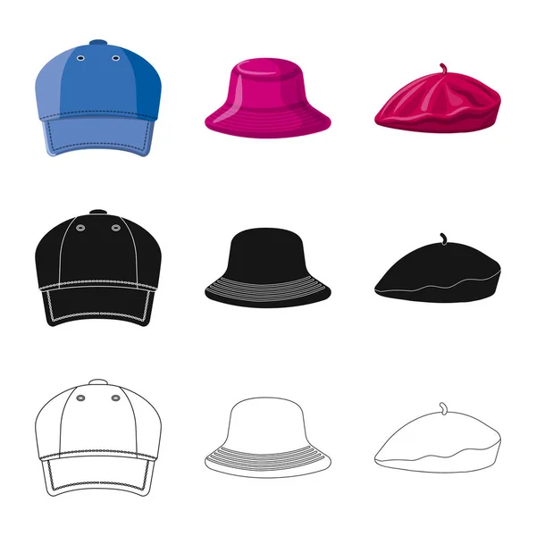 Ilustración vectorial del casco y el símbolo de la tapa. Conjunto de casco y accesorio icono de vector para stock . — Vector de stock