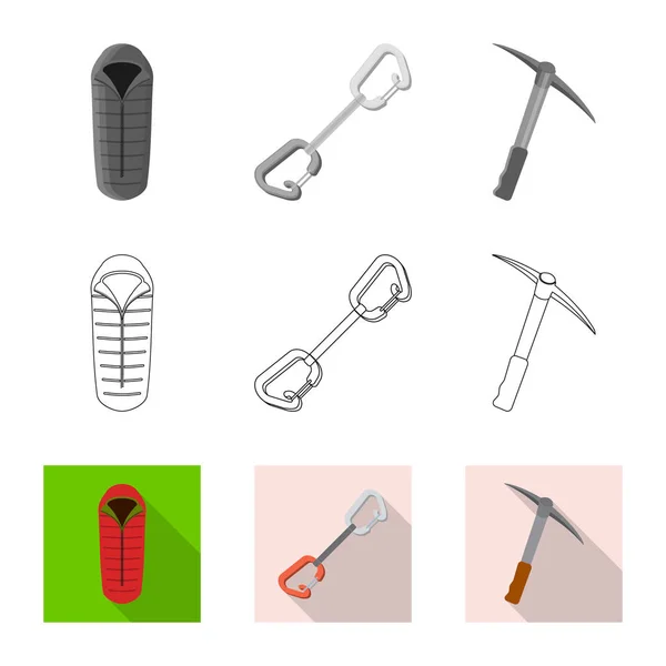Conception vectorielle de l'alpinisme et signe de pointe. Ensemble d'illustration vectorielle d'alpinisme et de stock de camp . — Image vectorielle