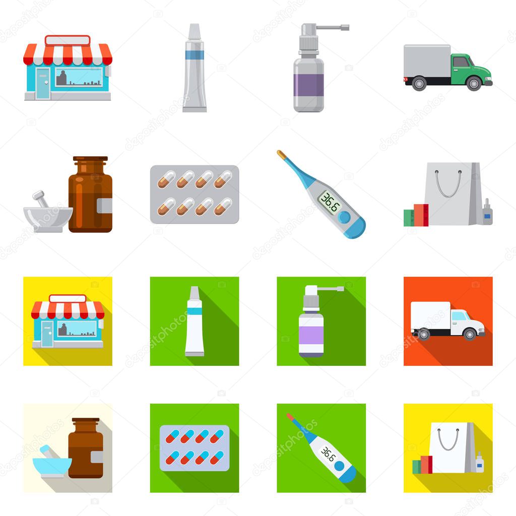 Vector illustration of pharmacy and hospital logo. Collection of pharmacy and business stock symbol for web.