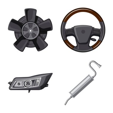 Auto illüstrasyon vektör ve işareti bölüm. Oto, araba hisse senedi vektör çizim topluluğu.