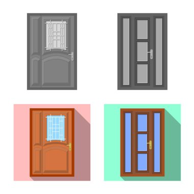 Kapı ve ön logo vektör tasarımı. Kapı ve ahşap vektör simgesini hissenin koleksiyonu.