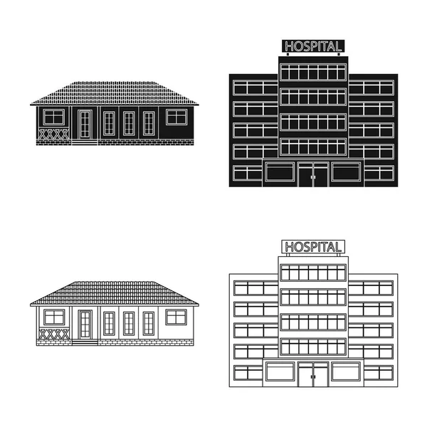 Illustration vectorielle du bâtiment et icône frontale. Collection d'icône vectorielle de bâtiment et de toit pour stock . — Image vectorielle