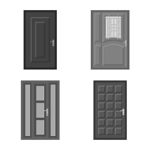 Vectorillustratie van deur en front teken. Set van deur en houten voorraad vectorillustratie. — Stockvector