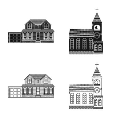 Vektör bina ve açık örnek logo. Bina ve çatı hisse senedi vektör çizim koleksiyonu.