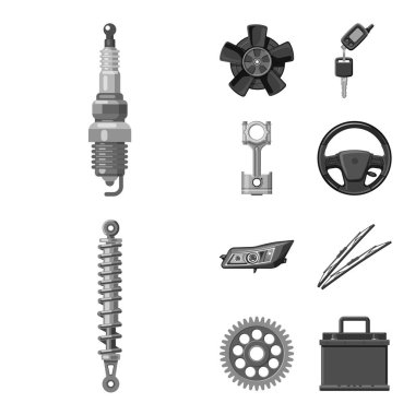 Otomatik ve parçası sembol yalıtılmış nesne. Hisse senedi için oto, araba vektör simge topluluğu.