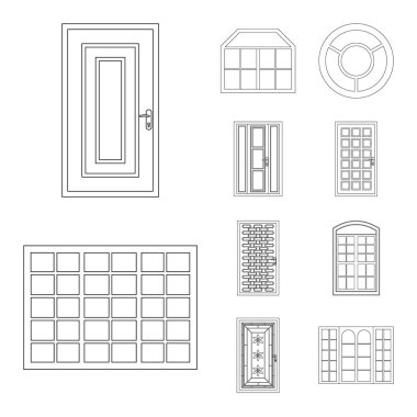Kapı ve ön simge vektör tasarımı. Kapı ve ahşap vektör simgesini hissenin koleksiyonu.