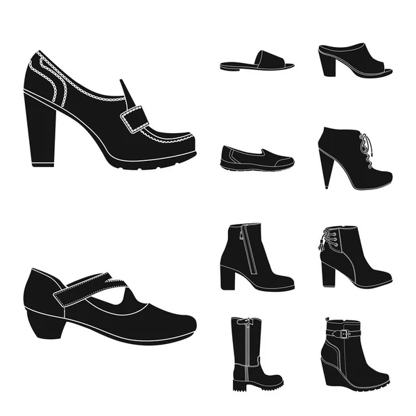 履物と女性サインの孤立したオブジェクト。在庫の靴と足のベクター アイコンのコレクション. — ストックベクタ