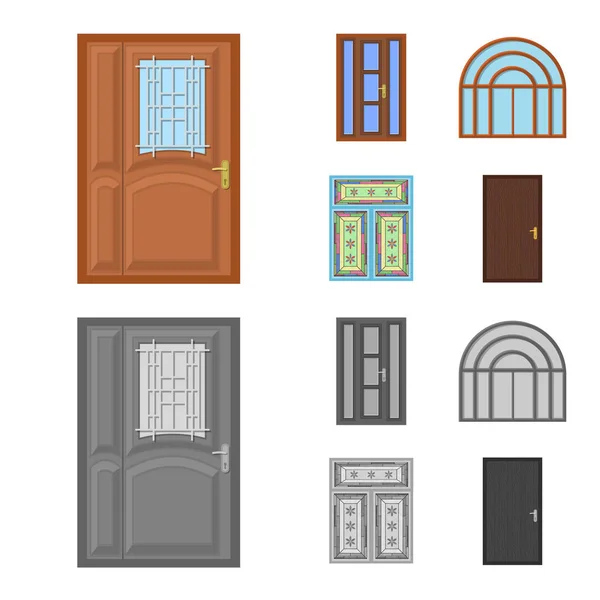 Vektor-Design von Tür und Front-Symbol. Türenset und Holzstocksymbol für das Netz. — Stockvektor