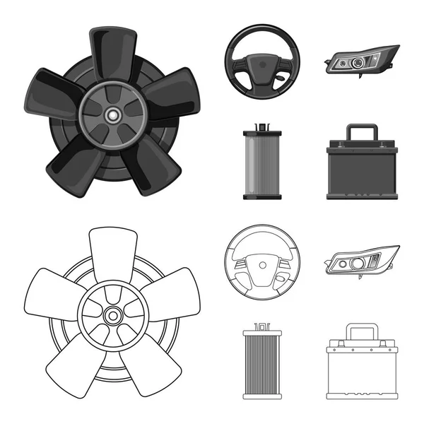 Vektor-Design von Auto und Bauteilzeichen. Set von Auto-und Auto-Aktiensymbol für das Web. — Stockvektor