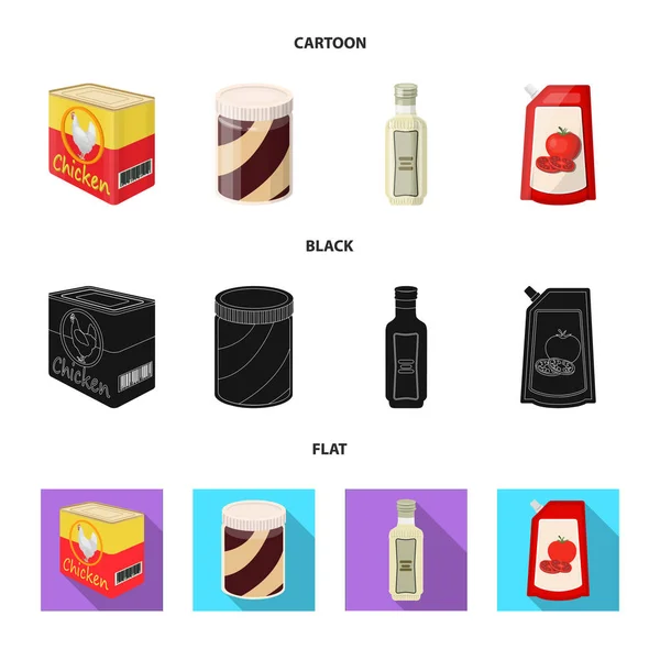 Diseño vectorial de lata y símbolo de comida. Conjunto de ilustración de vectores de latas y paquetes . — Vector de stock