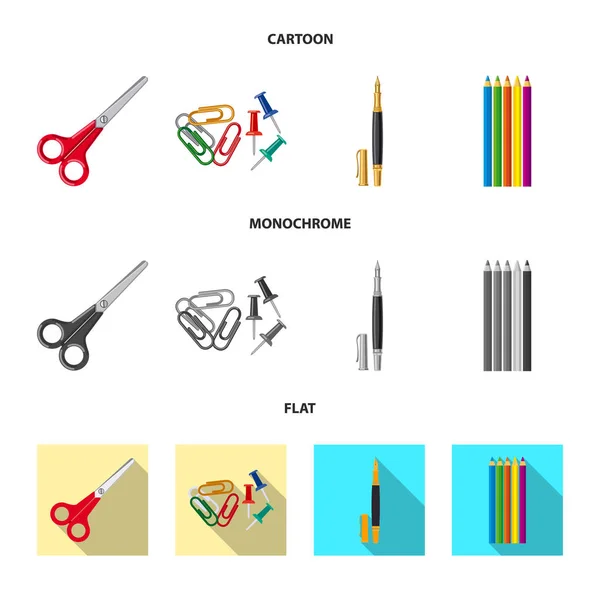 Illustration vectorielle du symbole de bureau et d'approvisionnement. Collection d'icônes vectorielles de bureau et d'école pour stock . — Image vectorielle
