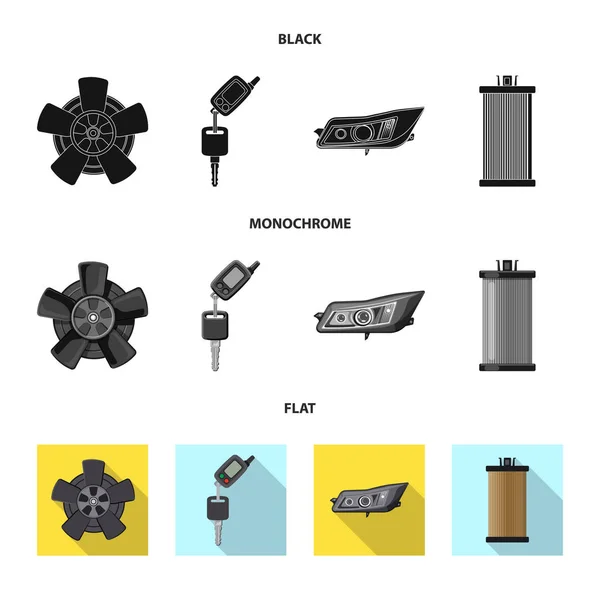 Diseño vectorial de auto y señal de parte. Colección de auto y coche icono vectorial para stock . — Vector de stock