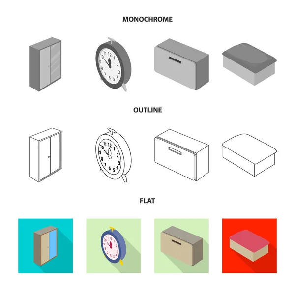 寝室と部屋のシンボルの孤立したオブジェクト。株式の寝室および家具のベクトル アイコンのコレクション. — ストックベクタ