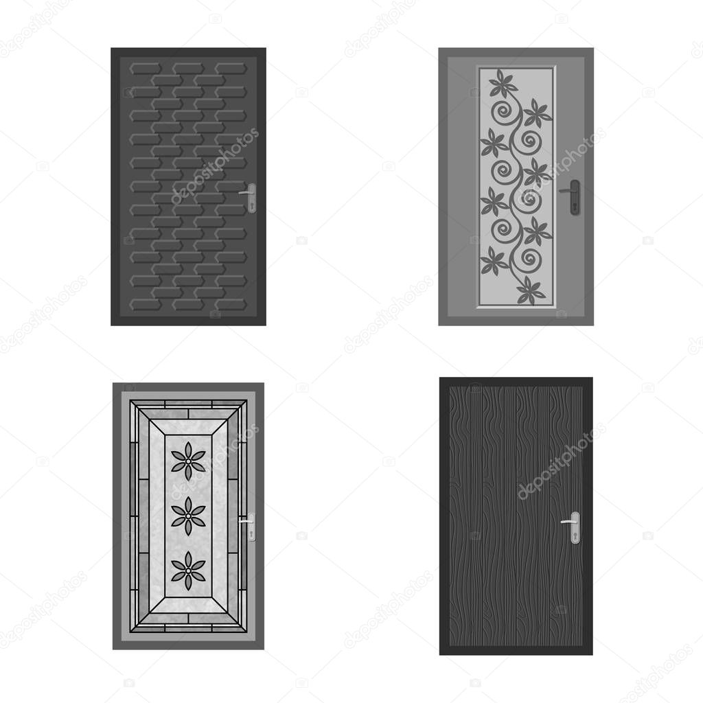 Vector illustration of door and front icon. Collection of door and wooden stock symbol for web.