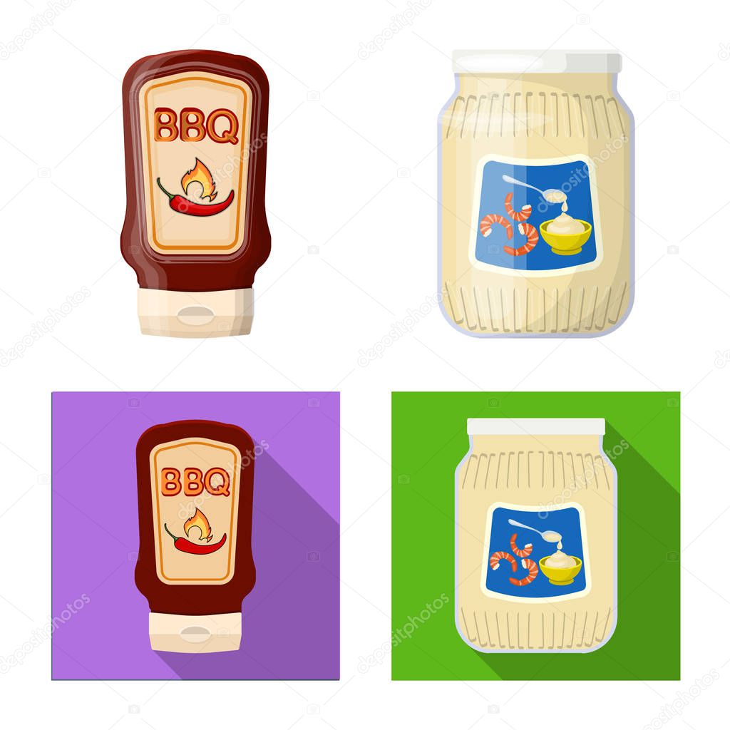 Vector illustration of can and food sign. Collection of can and package stock symbol for web.