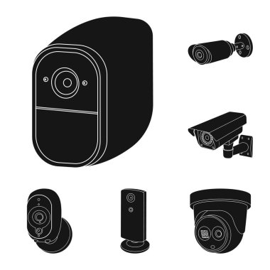 Cctv ve kamera işareti yalıtılmış nesne. Web için cctv ve sistem hisse senedi simgesi kümesi.