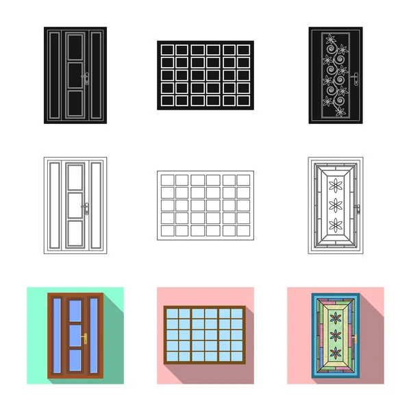 Diseño vectorial de puerta y letrero delantero. Colección de puerta y madera símbolo de stock para web . — Vector de stock