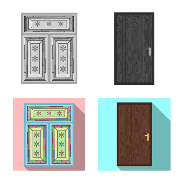 Diseño vectorial de puerta y letrero delantero. Conjunto de ilustración vectorial de puerta y madera . — Vector de stock