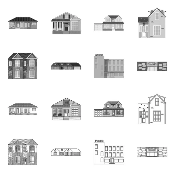 Bina ve açık yalıtılmış nesne simgesi. Bina ve çatı vektör simgesini hissenin koleksiyonu. — Stok Vektör
