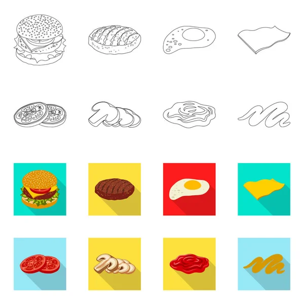 Objeto aislado de hamburguesa y símbolo sándwich. Colección de hamburguesa y el icono del vector de rebanada para stock . — Archivo Imágenes Vectoriales