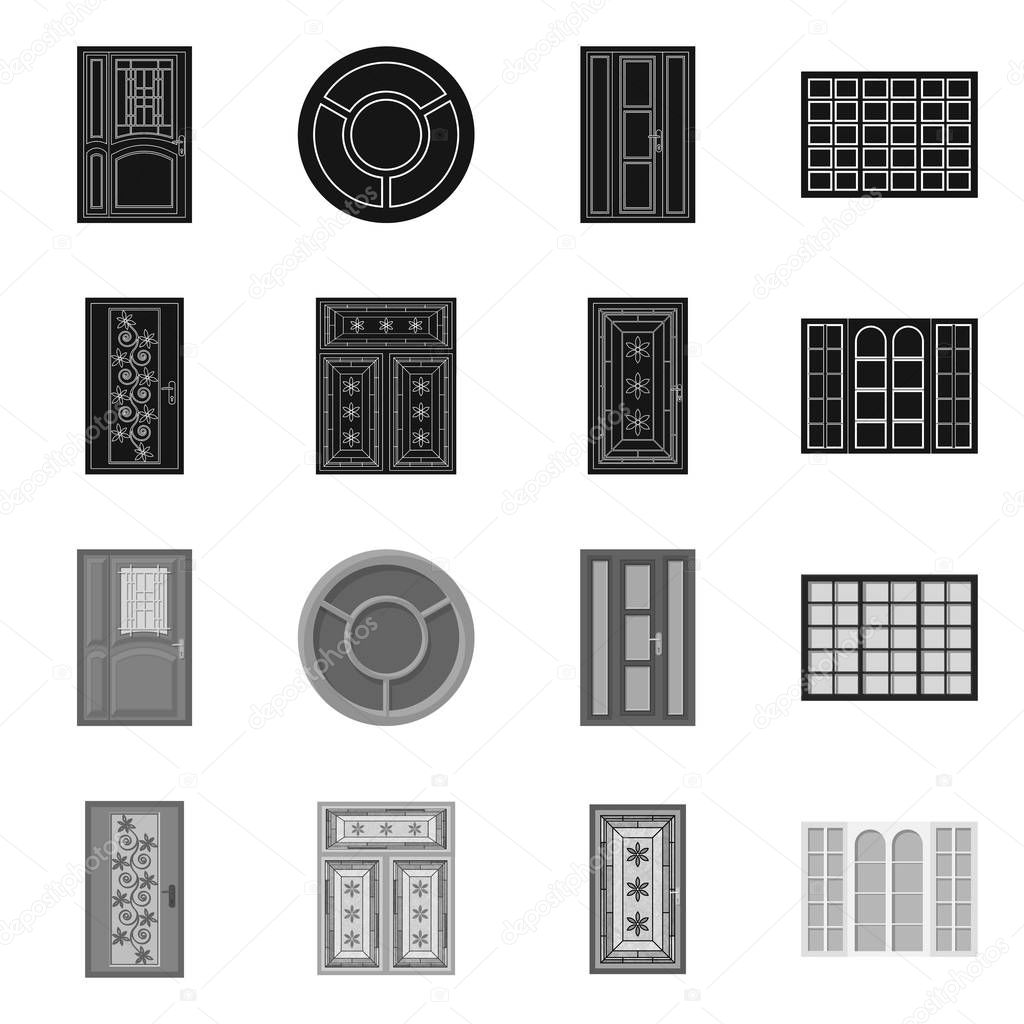Isolated object of door and front icon. Set of door and wooden stock vector illustration.
