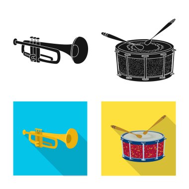 Müzik illüstrasyon vektör ve işareti ayarlamak. Müzik ve aracı hisse senedi simgesi için web topluluğu.