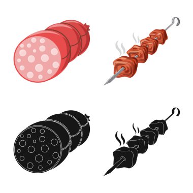 Dizayn et ve jambon işareti vektör. Et ve hisse senedi vektör çizim pişirme koleksiyonu.