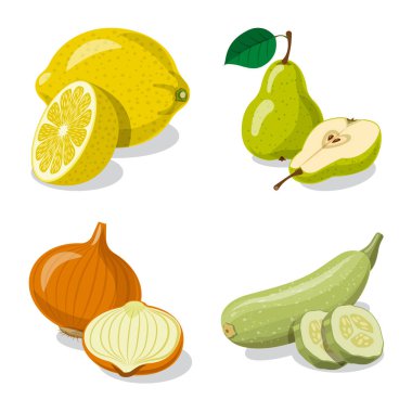 Sebze ve meyve logo vektör Illustration. Hisse senedi için sebze ve vejeteryan vektör simge topluluğu.