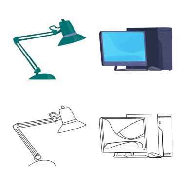 Mobilya ve iş logo yalıtılmış nesne. Mobilya ve hisse senedi için ev vektör simge kümesi.