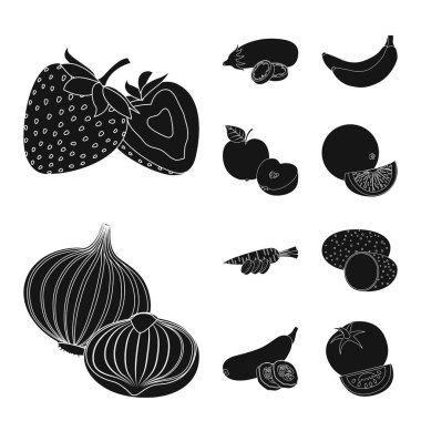 Sebze ve meyve sembolü yalıtılmış nesne. Hisse senedi için sebze ve vejeteryan vektör simge kümesi.