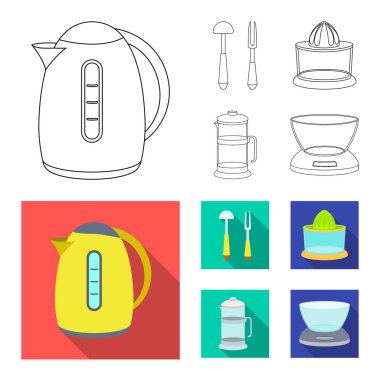 Mutfak ve yemek simge vektör tasarımı. Web için mutfak ve cihaz hisse senedi simgesi kümesi.