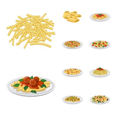 Makarna ve karbonhidrat sembolü yalıtılmış nesne. Web için makarna makarna ve hisse senedi simgesi kümesi.