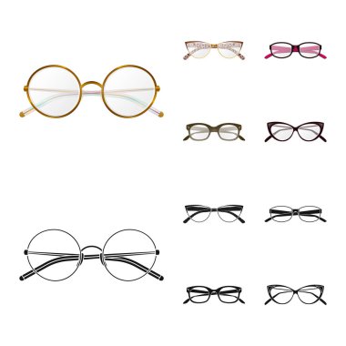 Gözlük ve kare simgesi yalıtılmış nesne. Gözlük ve aksesuar hisse senedi vektör çizim.