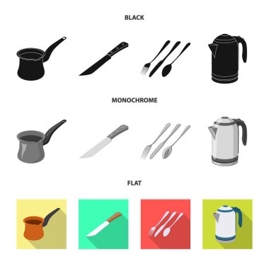 Mutfak ve yemek logosu yalıtılmış nesne. Mutfak ve cihaz hisse senedi vektör çizim topluluğu.