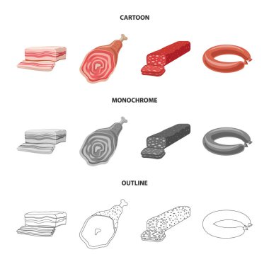 Eti ve jambon logosu yalıtılmış nesne. Et ve hisse senedi için pişirme vektör simgesi ayarla.