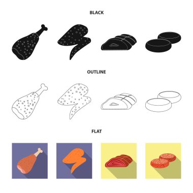Dizayn et ve jambon işareti vektör. Et ve web için hisse senedi simgesi yemek koleksiyonu.