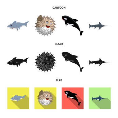 Deniz ve hayvan sembolü vektör tasarımı. Deniz ve hisse senedi için deniz vektör simge kümesi.