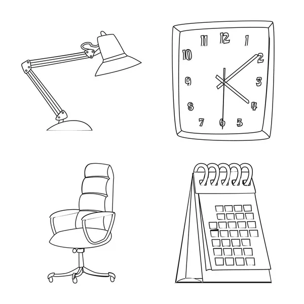 Diseño vectorial de muebles y letrero de trabajo. Colección de muebles y el icono del vector del hogar para la acción . — Vector de stock