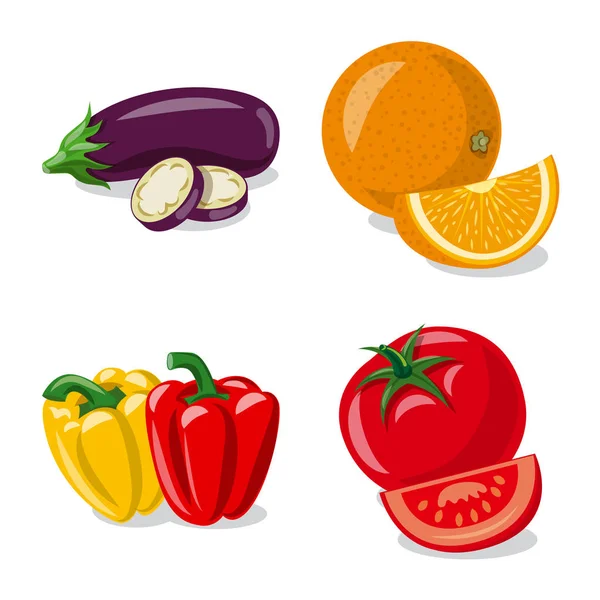 Diseño vectorial de icono de frutas y verduras. Conjunto de vegetal y vegetariano símbolo de stock para la web . — Archivo Imágenes Vectoriales